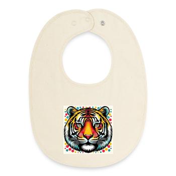 Tiger Pop Art - Baby Organic Bib - soft Ecru - Front