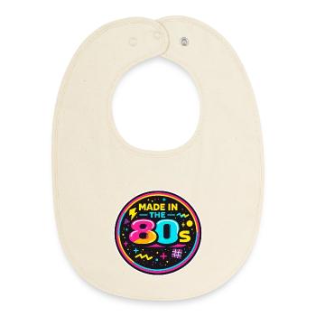 80s Neon Nostalgia Sticker - Baby Organic Bib - soft Ecru - Front