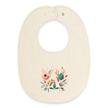 Une typographie avec des fleurs - Bavoir bébé bio - écru doux - Devant