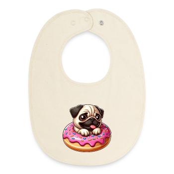 Carlin mignon avec beignet dessin animé amoureux des chiens - Bavoir bébé bio - écru doux - Devant