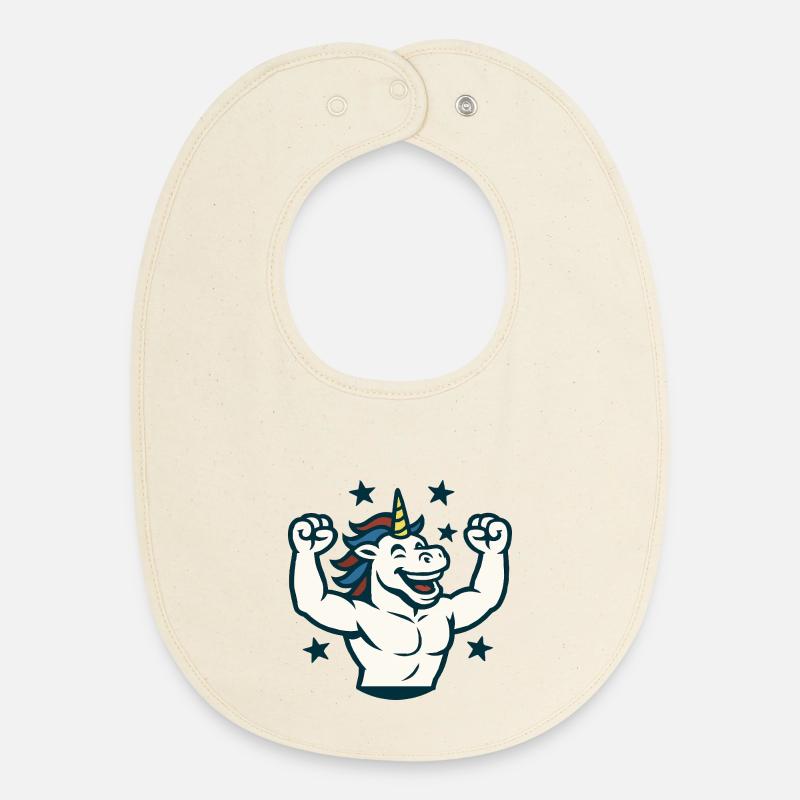 Strong Unicorn Gym Mascot Power Flex Design - Bavoir bébé bio - écru doux