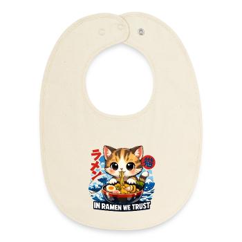 Ramen Cat - Baby Organic Bib - soft Ecru - Front
