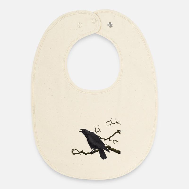 Corbeau noir - Bavoir bébé bio - écru doux