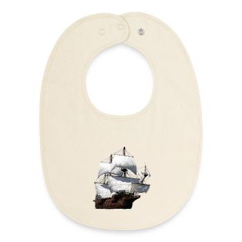 Sailing ship - Baby Organic Bib - soft Ecru - Front