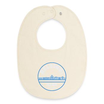 Helsinki Finland Skyline Badge - Baby Organic Bib - soft Ecru - Front