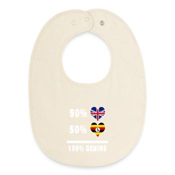 Uganda and Great Britain 100% Genius Flag - Baby Organic Bib - soft Ecru - Front