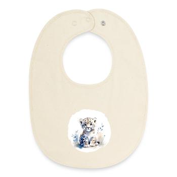 Snow Leopard Watercolor - Baby Organic Bib - soft Ecru - Front