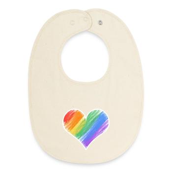 Rainbow Heart Color Stroke - Baby Organic Bib - soft Ecru - Front