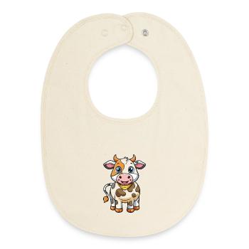 vache mignon personnage de dessin animé Kawaii Clipart - Bavoir bébé bio - écru doux - Devant