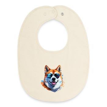 Akita Inu with sunglasses - Baby Organic Bib - soft Ecru - Front