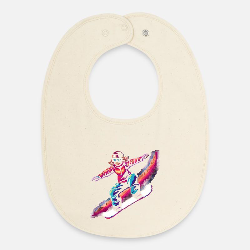 Pixel de snowboard - Bavoir bébé bio - écru doux