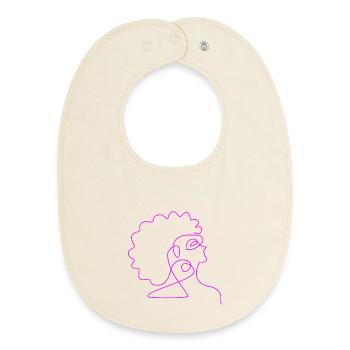 Line Art Femme Afro Minimaliste - Bavoir bébé bio - écru doux - Devant
