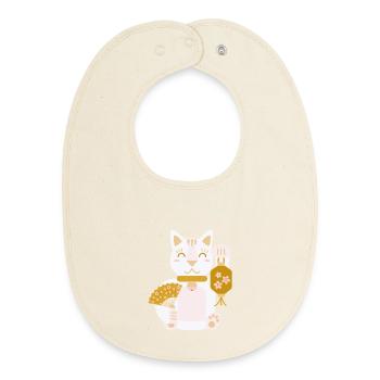 Maneki Neko L Glückskatze mit Fächer und Laterne - Baby Organic Lätzchen - Natur - Vorne