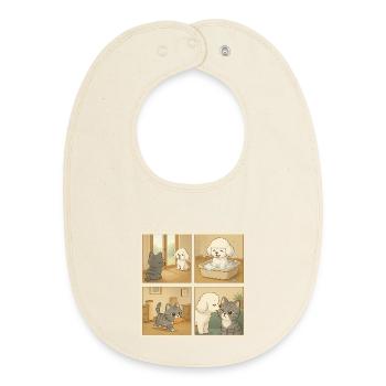 Adorable scene with dogs and cats at home - Baby Organic Bib - soft Ecru - Front