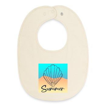 Line Art Seashell - Summer Beach - Baby Organic Bib - soft Ecru - Front