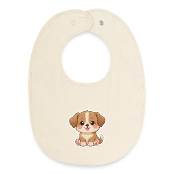 Adorable chiot autocollant - Bavoir bébé bio - écru doux - Devant