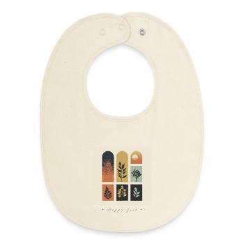 Autumn Botanicals Grid - Baby Organic Bib - soft Ecru - Front
