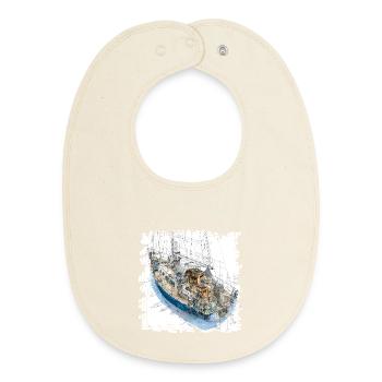Sailing Yacht Sketches Overlay CAD Design - Baby Organic Bib - soft Ecru - Front