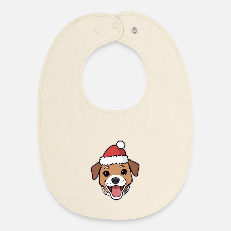 Dessin animé de chien de Noël avec chapeau - Bavoir bébé bio - écru doux