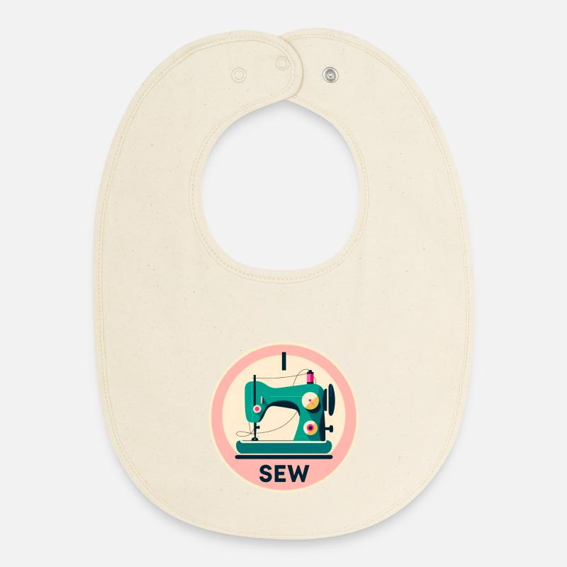Silhouette de machine à coudre vintage - Bavoir bébé bio - écru doux