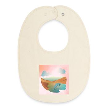 Dauphin dans le paysage marin - Bavoir bébé bio - écru doux - Devant