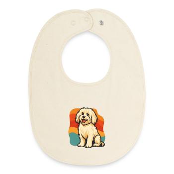 Chien havanais au design rétro - Bavoir bébé bio - écru doux - Devant