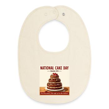 National Cake Day – Holiday Chocolate Cake - Baby Organic Bib - soft Ecru - Front
