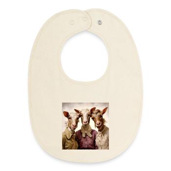 Trio rétro de chèvres dans le style vintage - Bavoir bébé bio - écru doux - Devant
