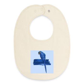 Perroquet bleu - Bavoir bébé bio - écru doux - Devant