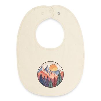 Mountain at sunset – Nature motif - Baby Organic Bib - soft Ecru - Front