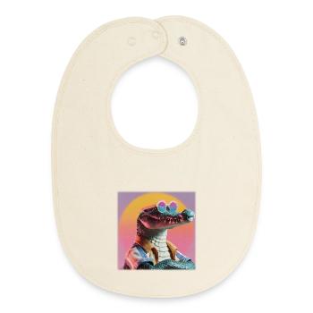 Retro Krokodil – Cooles Vintage Hawaii Design - Baby Organic Lätzchen - Natur - Vorne