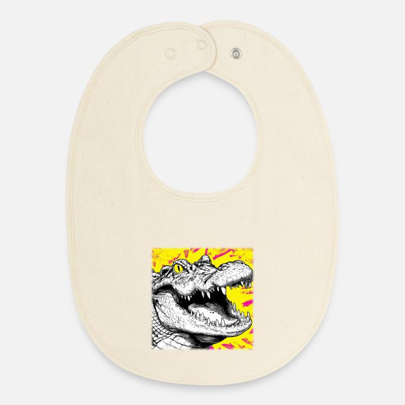 Crocodile Sketch – Urban Graffiti Style Design - Baby Organic Bib - soft Ecru
