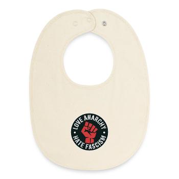 Liebe Anarchie, hasse Faschismus – Antifaschistische Ware - Baby Organic Lätzchen - Natur - Vorne