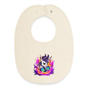 Neon DJ Häschen mit Flammenfarben - Baby Organic Lätzchen - Natur - Vorne