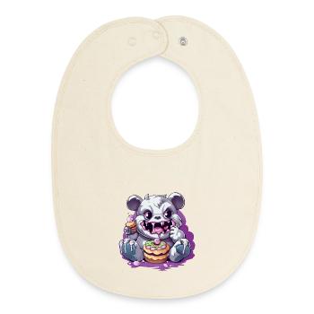 Cute panda monster with candy - Baby Organic Bib - soft Ecru - Front