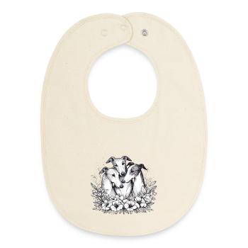 Drei Windhunde im Blumenkreis - Baby Organic Lätzchen - Natur - Vorne