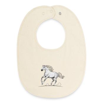 Cheval Blanc Pur-Sang Trot Élégance Équestre - Bavoir bébé bio - écru doux - Devant