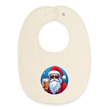 Weihnachtsmann mit Bier Frohe Weihnachten - Baby Organic Lätzchen - Natur - Vorne