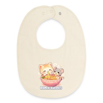 Ramen Buddies Cat Noodles Kawaii - Baby Organic Bib - soft Ecru - Front