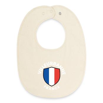 French Flag Shield Design - Baby Organic Bib - soft Ecru - Front