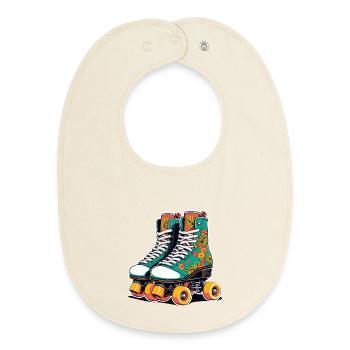 Patins à roulettes Floral Flair sarcelle - Bavoir bébé bio - écru doux - Devant