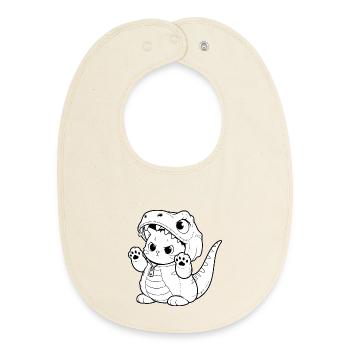 Cuddly dino kitten design - Baby Organic Bib - soft Ecru - Front