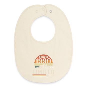 November 1990 Unique Retro Anniversary - Baby Organic Bib - soft Ecru - Front
