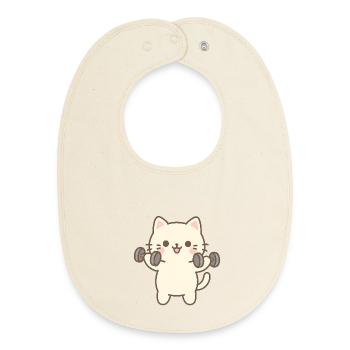 Kitten doing strength training - Baby Organic Bib - soft Ecru - Front