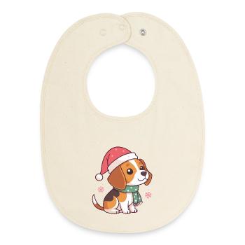Festive Beagle Warm Christmas Beanie - Baby Organic Bib - soft Ecru - Front