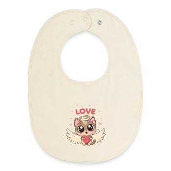 Chat ailé cœur d'amour - Bavoir bébé bio - écru doux - Devant