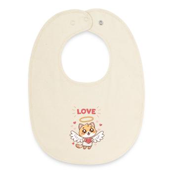 Chat Angélique Coeur et Ailes - Bavoir bébé bio - écru doux - Devant
