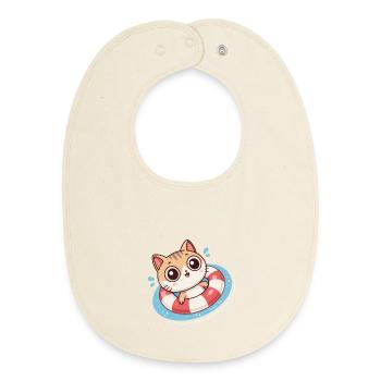 Chat Kawaii Dans Bouée Rouge - Bavoir bébé bio - écru doux - Devant