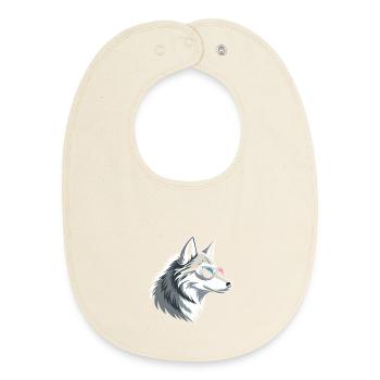 Wolf with glasses in icy style - Baby Organic Bib - soft Ecru - Front