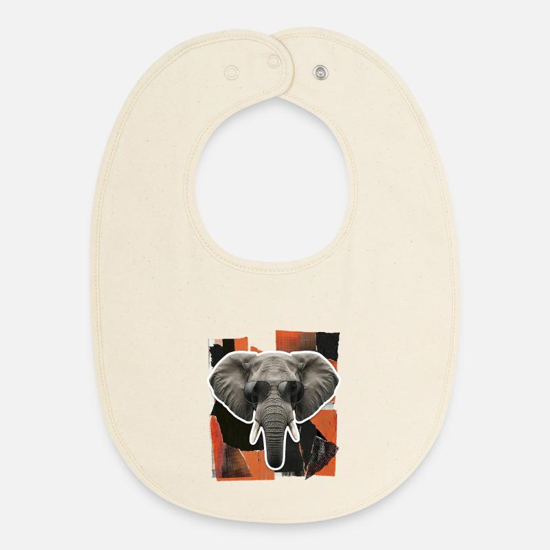 Elephant Sunglasses Risography - Baby Organic Bib - soft Ecru